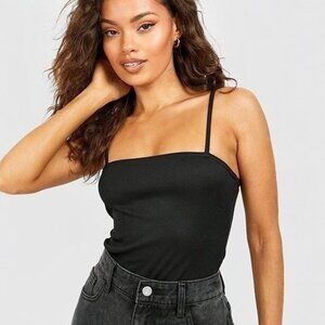 Simons Twik Black Ribbed Square Neck Crop Top Cami